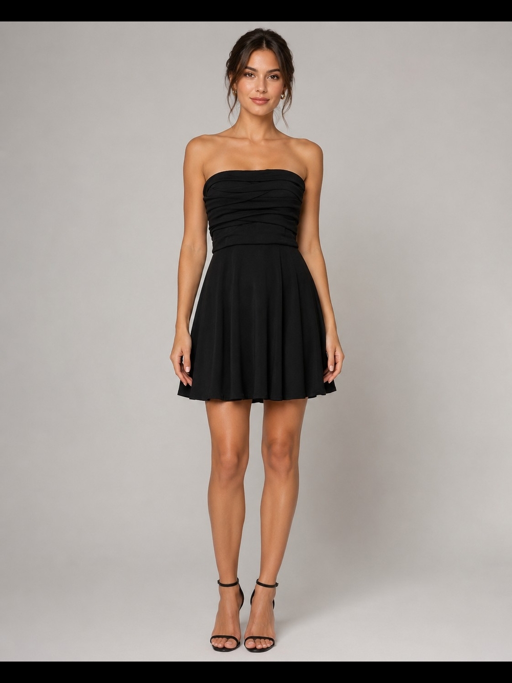 J Valdi Women's Strapless Black Ruched A-Line Mini Dress Size L